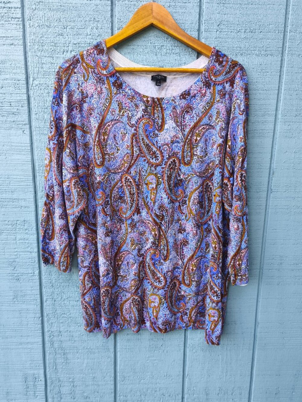 Talbots Paisley Half Sleeve Lightweight Sweater sz 2X Purple Office Easy Care